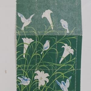 1970 Easter Seals, Partial Sheet of 15 White Lilies & Blue Birds, Vintage